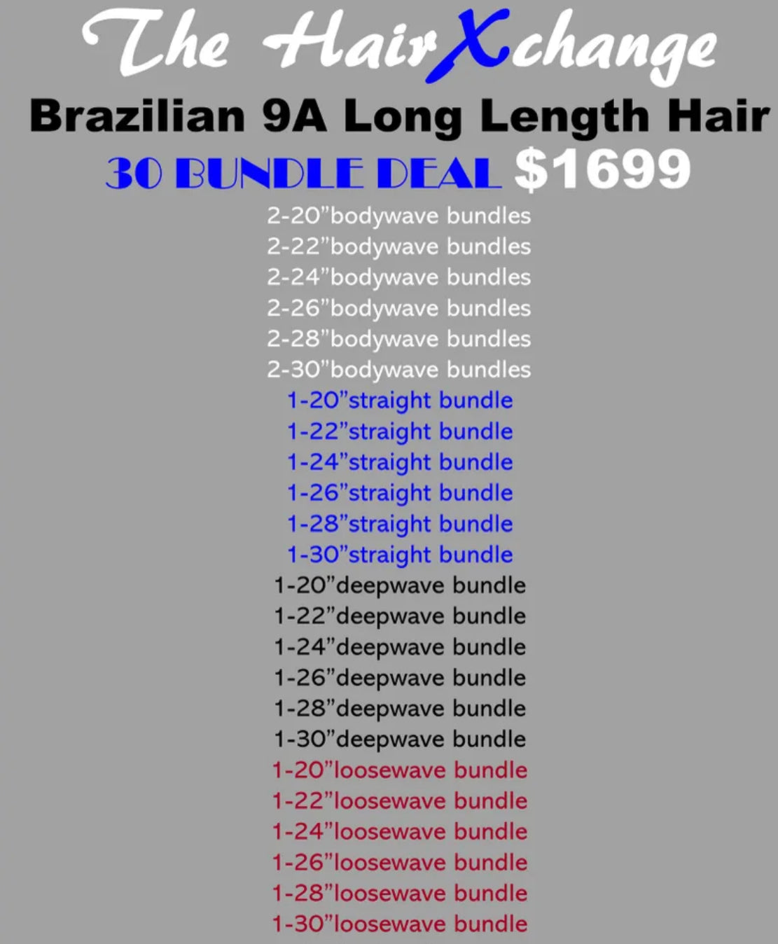 (30) Piece Brazilian Mixed Curl Bundle Deal