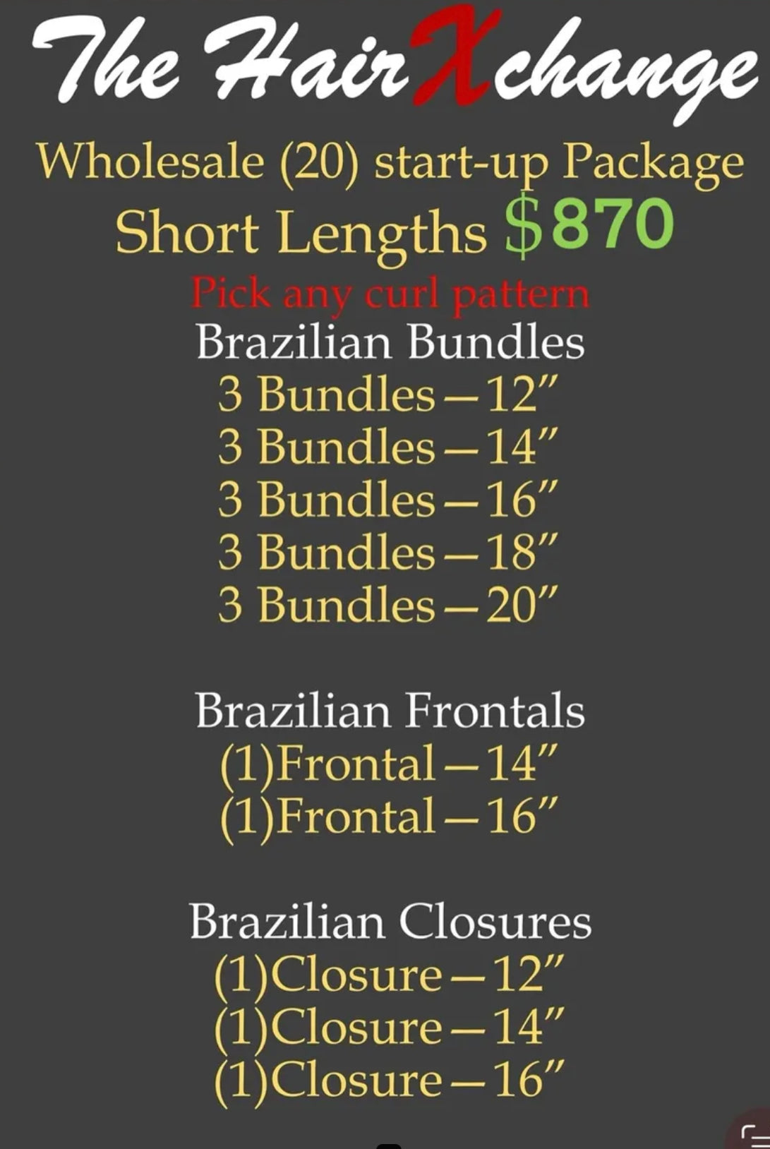 (20) Brazilian 9a Short length Start up Deal